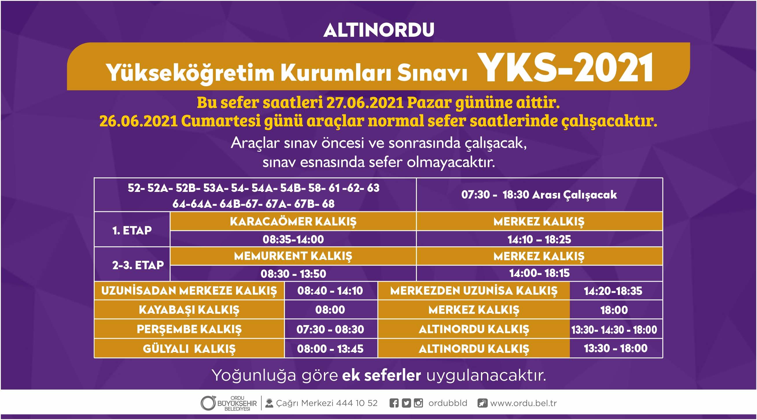 BÜYÜKŞEHİR YKS İÇİN TEDBİRLERİ ALDI